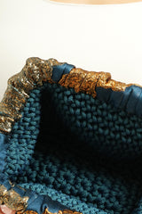 Pochette en brocart bleu canard