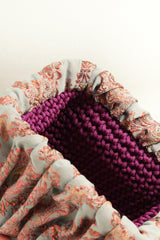 Pochette en brocart parme et gris