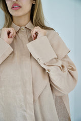DARIA - Oversized shirt with removable scarf - Beige - Modestories