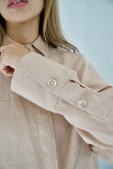 DARIA - Oversized shirt with removable scarf - Beige - Modestories