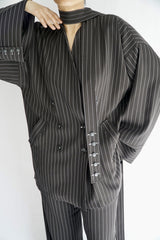 TARA - Tailored Matching Set - Black with White Stripes - Modestories