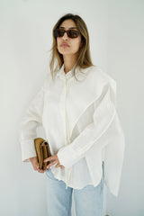 DARIA - Oversized shirt with removable scarf - White - Modestories