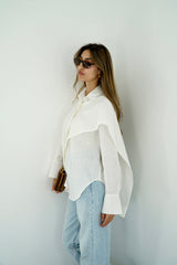 DARIA - Oversized shirt with removable scarf - White - Modestories