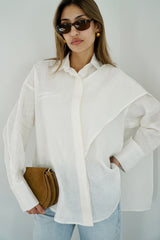 DARIA - Oversized shirt with removable scarf - White - Modestories
