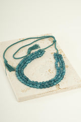 Sautoir triple-rand en perles "Bleu"