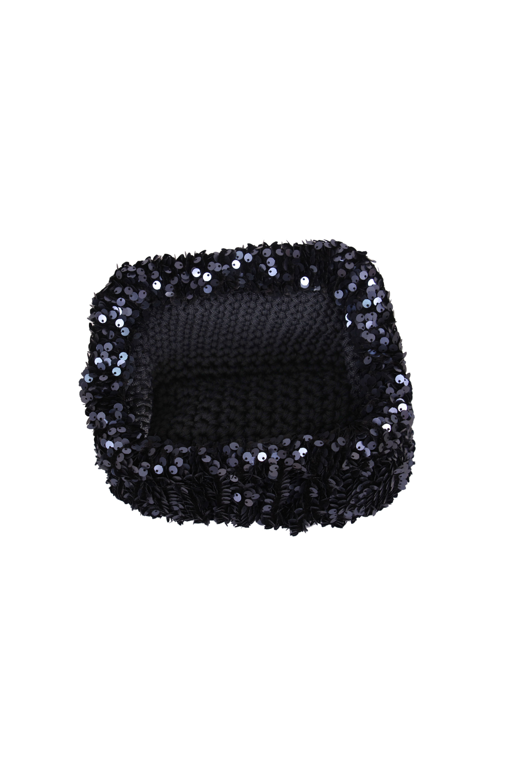 Pochette en sequins intérieur en crochet bleu