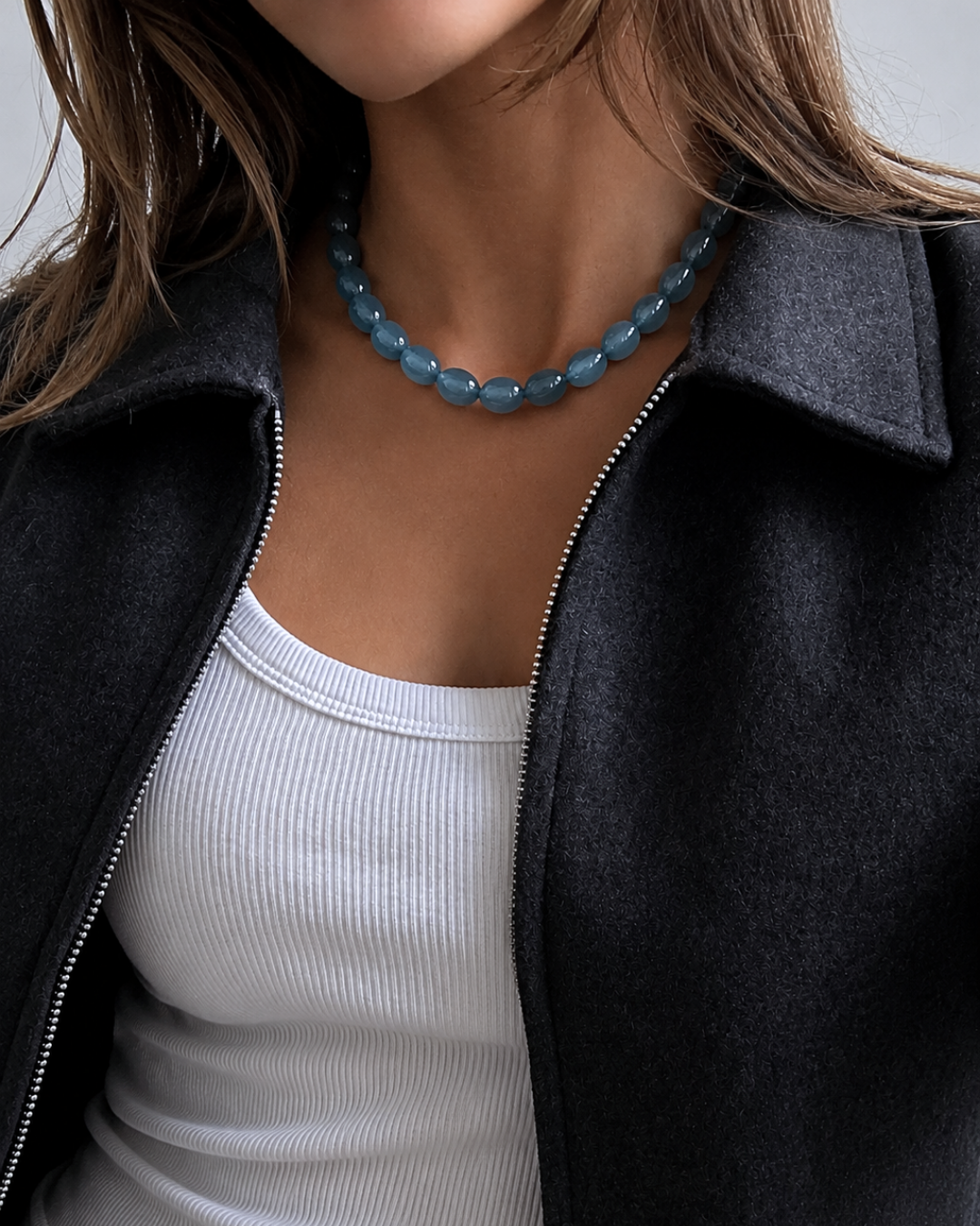Collier en Agate Bleue
