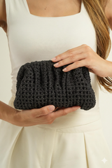 Black crochet interior leather pouch