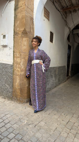 Le Caftan en Tweed Améthyste & Ceinture Contrastée