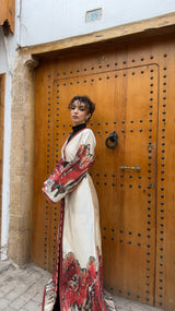 Ensemble Caftan en Brocart Flamboyant & Kmiss en Dentelle Noire