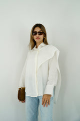 DARIA - Oversized shirt with removable scarf - White - Modestories