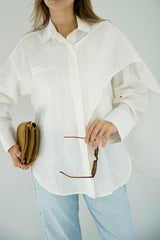 DARIA - Oversized shirt with removable scarf - White - Modestories