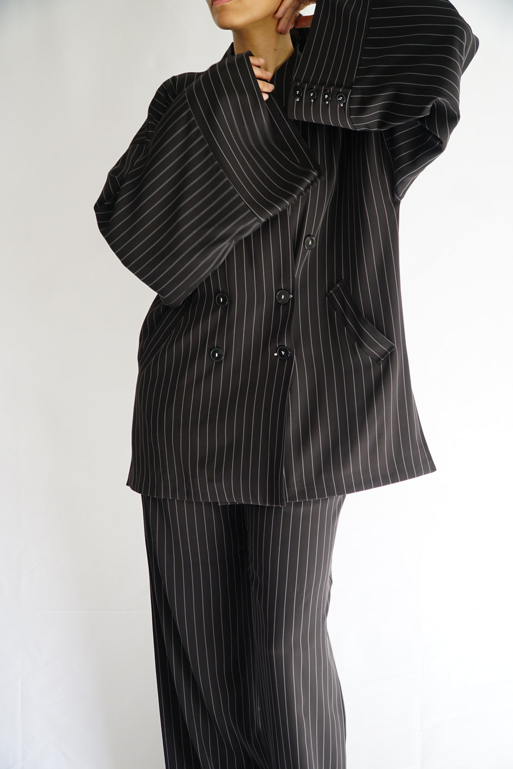 TARA - Tailored Matching Set - Black with White Stripes - Modestories