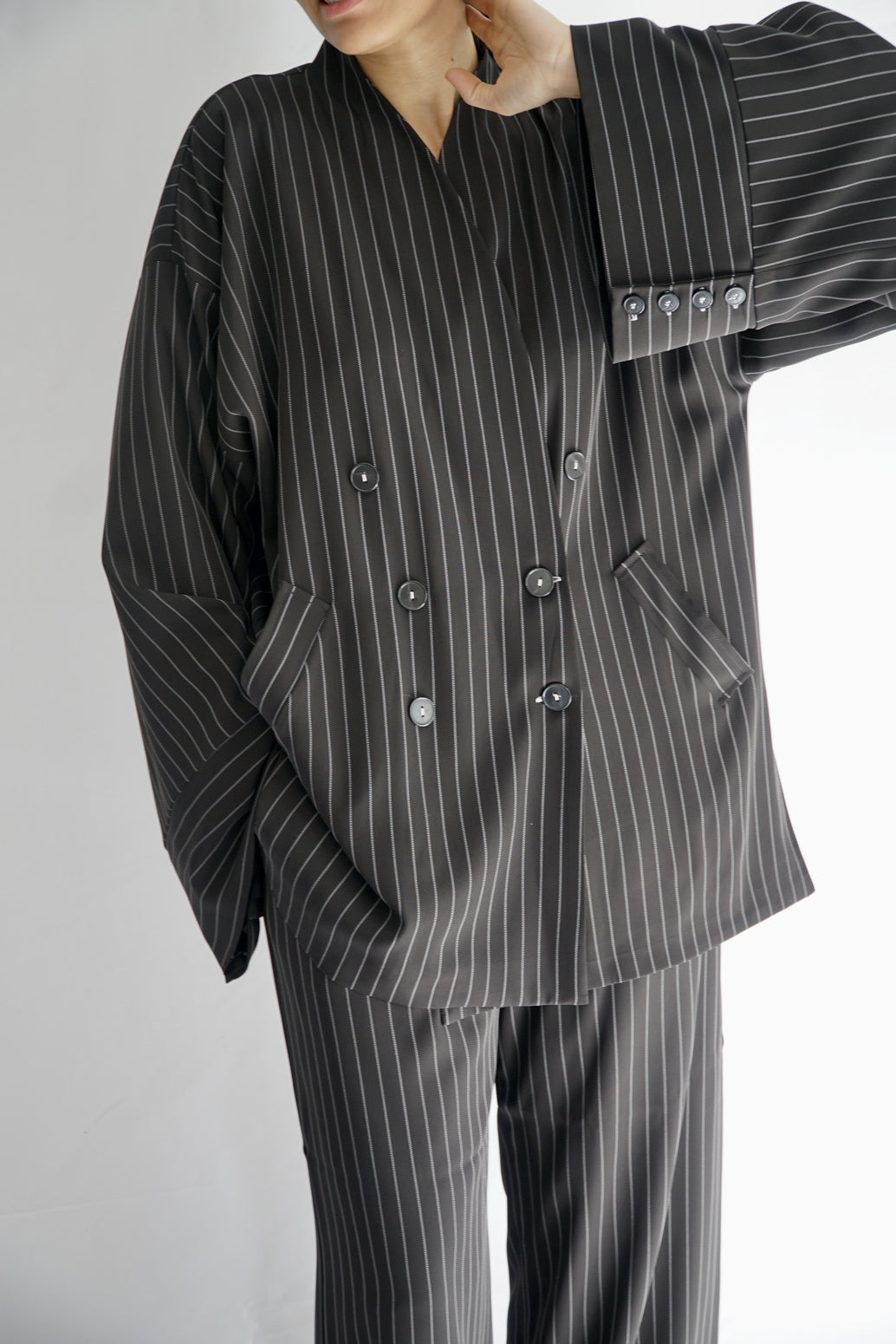 TARA - Tailored Matching Set - Black with White Stripes - Modestories