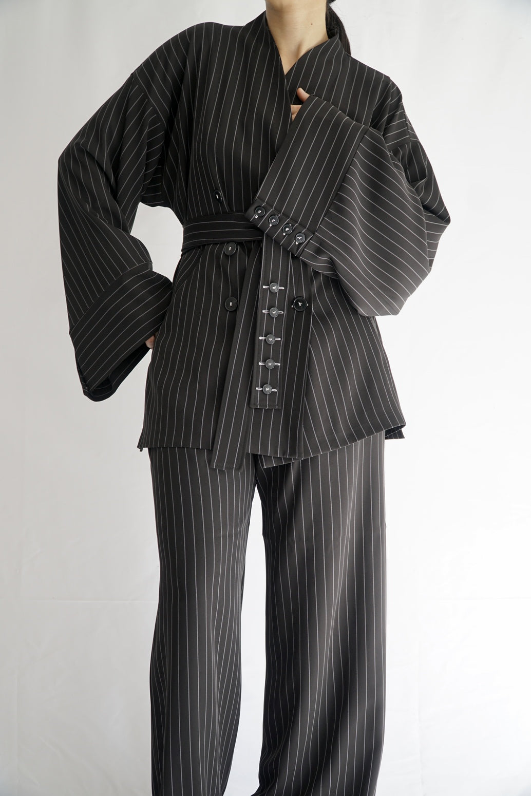 TARA - Tailored Matching Set - Black with White Stripes - Modestories