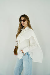 DARIA - Oversized shirt with removable scarf - White - Modestories