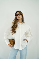 DARIA - Oversized shirt with removable scarf - White - Modestories