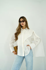 DARIA - Oversized shirt with removable scarf - White - Modestories