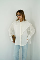DARIA - Oversized shirt with removable scarf - White - Modestories