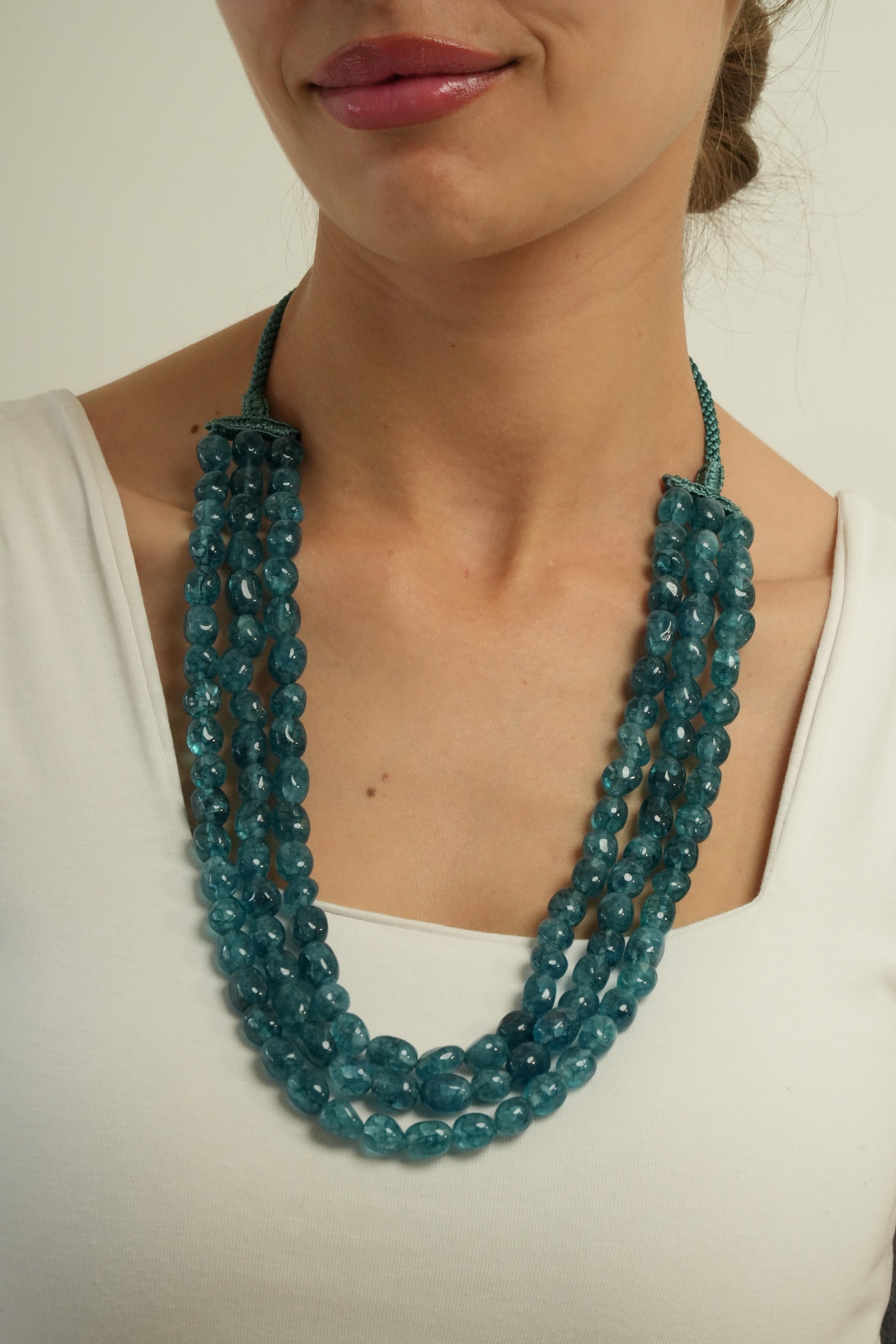Sautoir triple-rand en perles "Bleu" 