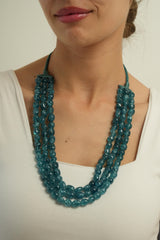 Sautoir triple-rand en perles "Bleu" 