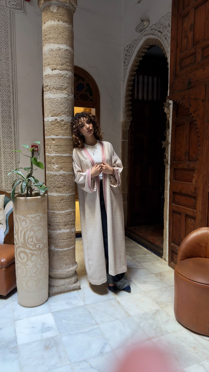 Le Kimono en Tweed Crème & Caresse de Rose
