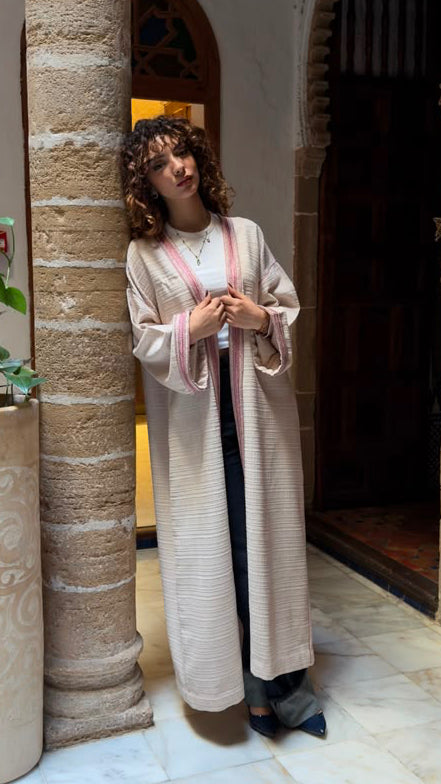 Le Kimono en Tweed Crème & Caresse de Rose