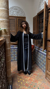 Le Kimono en Tweed Noir Absolu & Éclats Bleu Givré