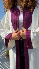 Le Kimono en Tweed Blanc Pur & Majesté Mauve